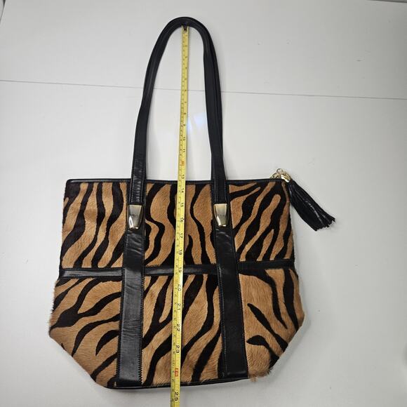 Vtg Genuine Leather Cowhide Animal Print Hair-on Tote Handbag Purse - Picture 9 of 10